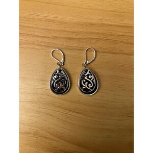Napier Silver Tone Black Layered Scroll Teardrop Leverback Dangle Earrings